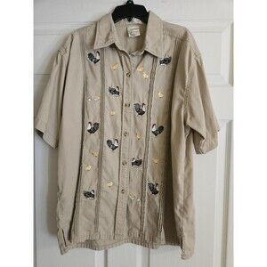 Funky Chicken Women's Shirt S/M Mandal Bay Button Down Short Sleeve Small Medium